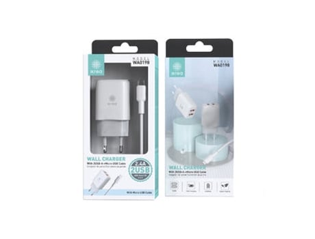 Carregador IKREA Fast Charge com 2 Usb e Cabo Micro-Usb 2.4A