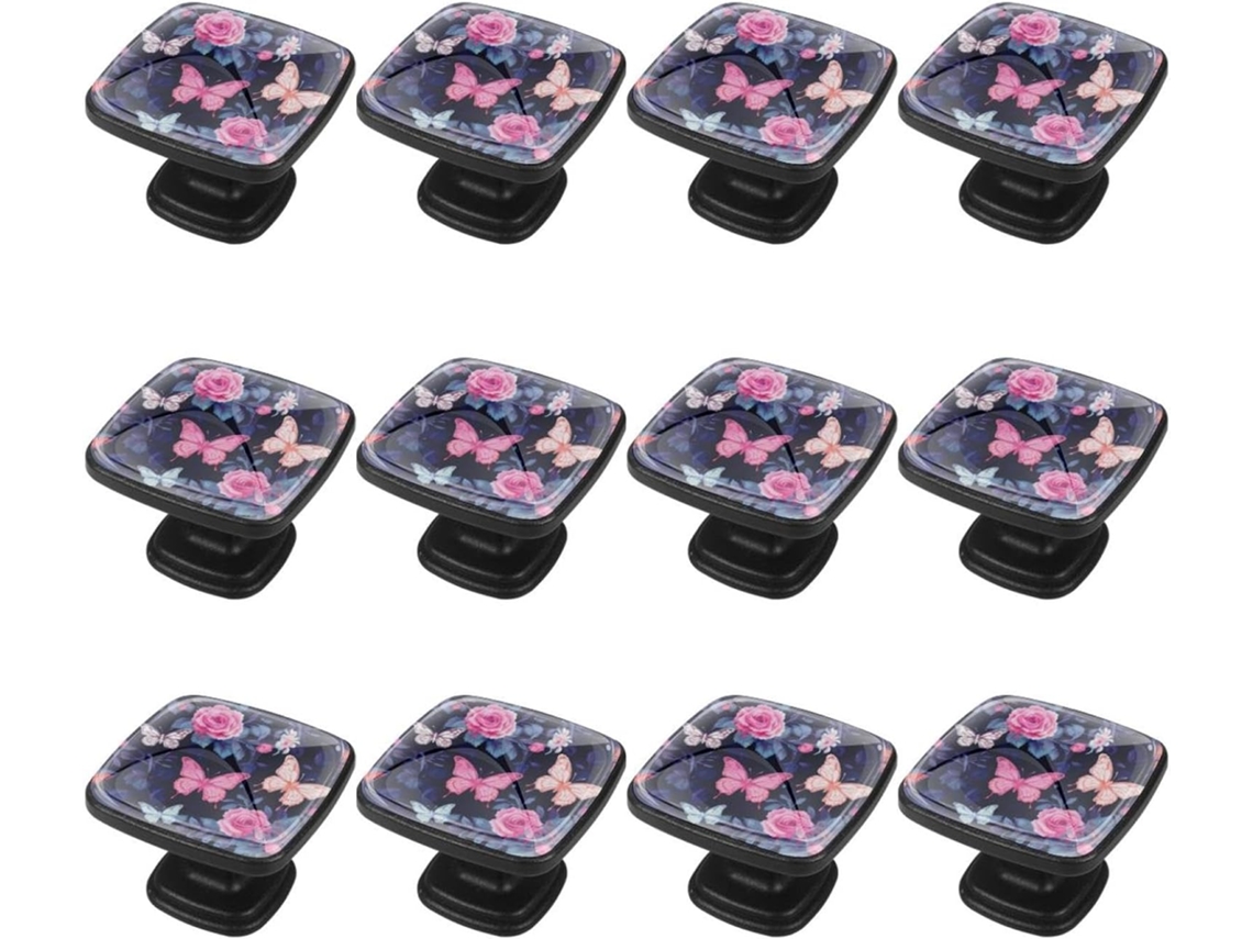 Puxadores E Botões Quadrados Para Gavetas Armários, Conjunto De 12 Peças, Com Formato De Borboleta E Rosa, Ideais Para
