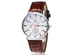 Relógio de pulso masculino de quartzo com pulseira de PU, mostrador redondo, estilo moderno (marrom)