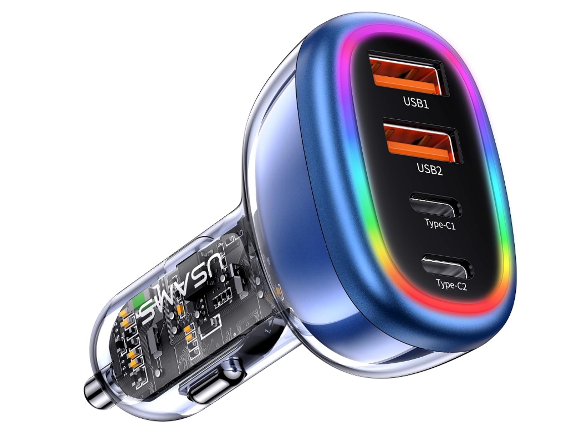Adaptador de Carregador de Carro Carregador Usb para Isqueiro YIZHOOD para 14 Pro Max/Samsung S22 Led Macio Rgb Design Transparente Preto