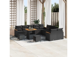 Vidaxl Conjunto De Sofá De Jardim 13 Unid. Preto Vime Pe