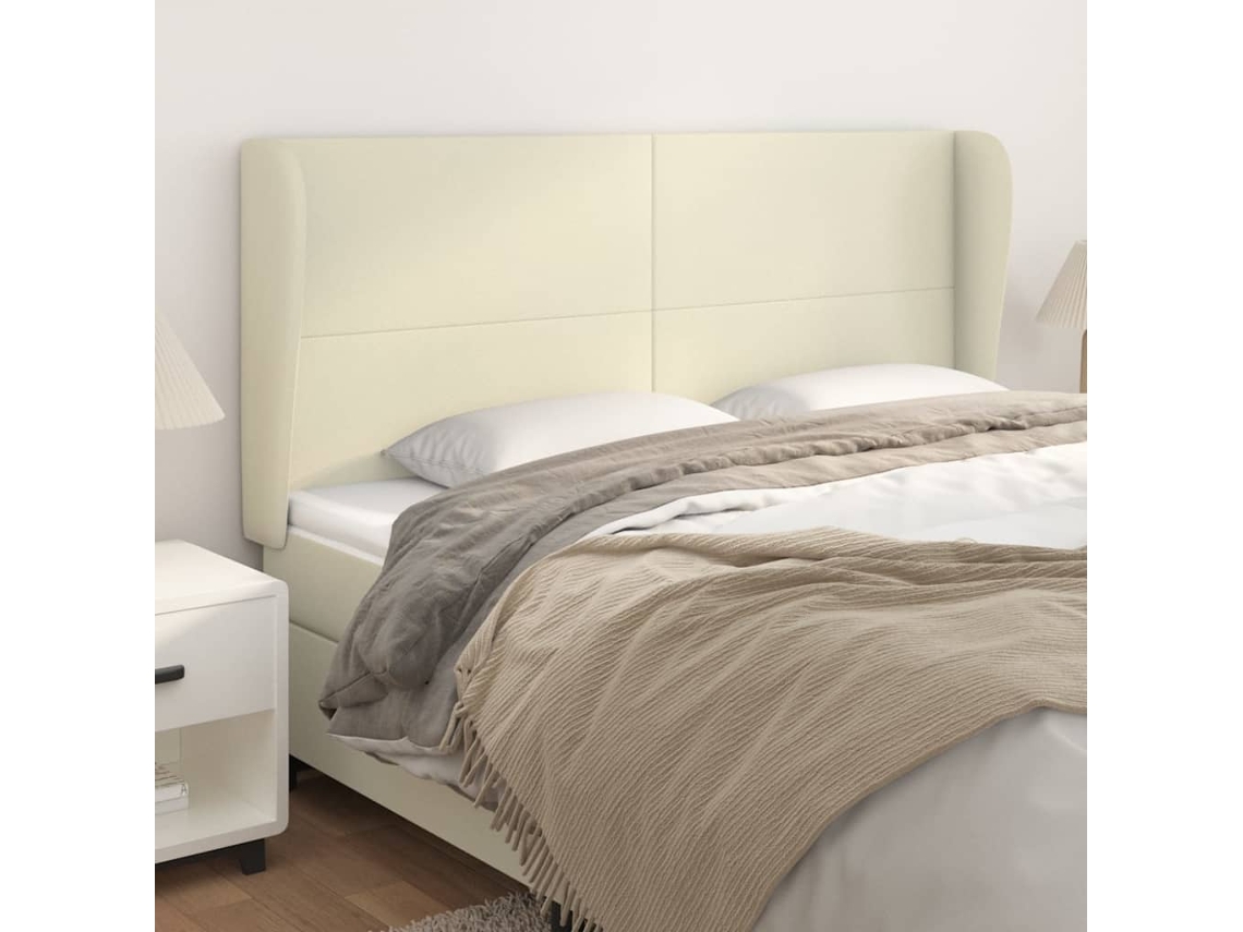 Vidaxl Cabeceira Cama C/ Abas Couro Artificial 163x23x118/128 Cm Creme