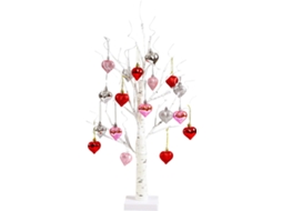 Árvore De São Valentim, Decoração Romântica De Bétula Com Luzes Incandescentes, 24 Lâmpadas Led E 18 Corações
