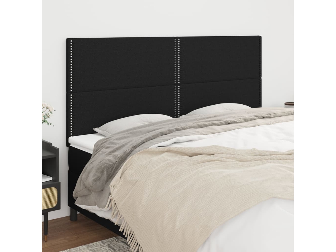 Cabecero de 4 piezas, tela, 80x5x78/88 cm, color negro