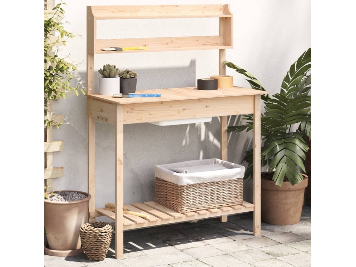 Vidaxl Mesa De Cultivo Com Pia 147,5x44x139,5 Cm Abeto Maciço