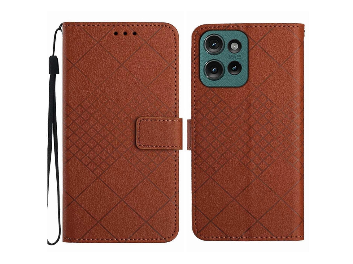 Capa De Couro Com Textura De Grade Rômbica Para Celular