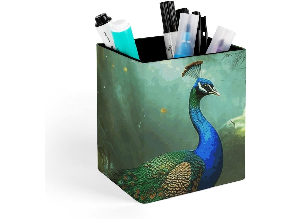 Porta Canetas Quadrado Em Couro Mesa, Porta Pincéis De Maquiagem, Organizador De Canetas, Design De Pavão