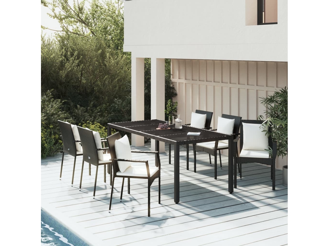 Vidaxl 7 Pcs Conjunto De Jantar P/ Jardim C/ Almofadões Vime Pe Preto
