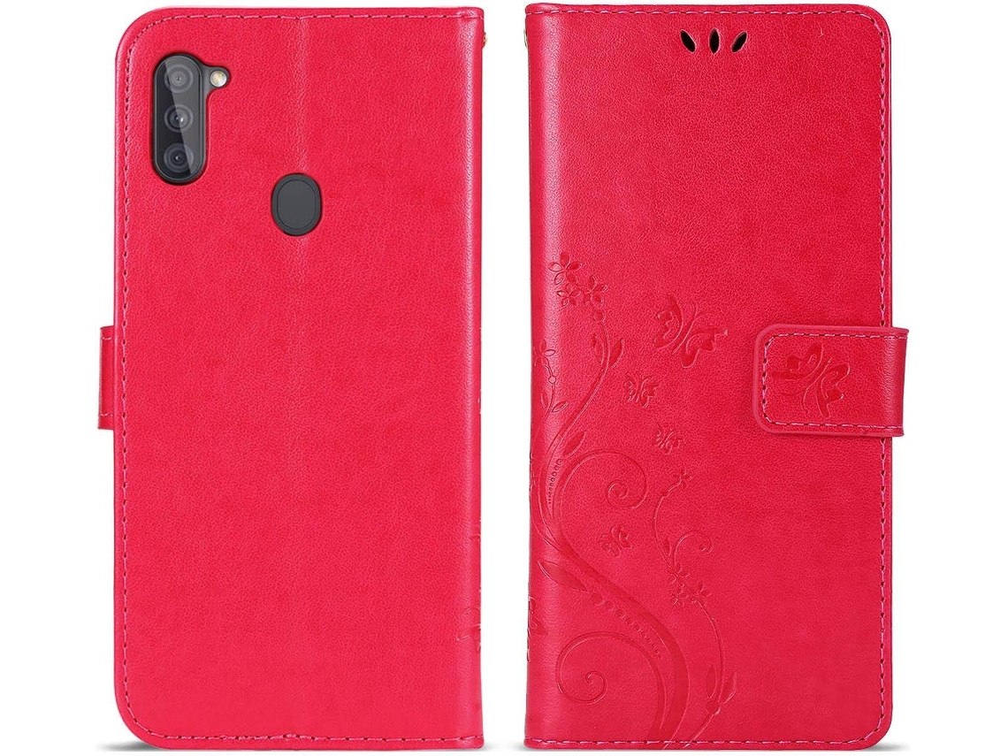 Suporte Relevo Slots para Samsung Galaxy A11 HONGWE. Magnética com Porta-Cartões Vermelho
