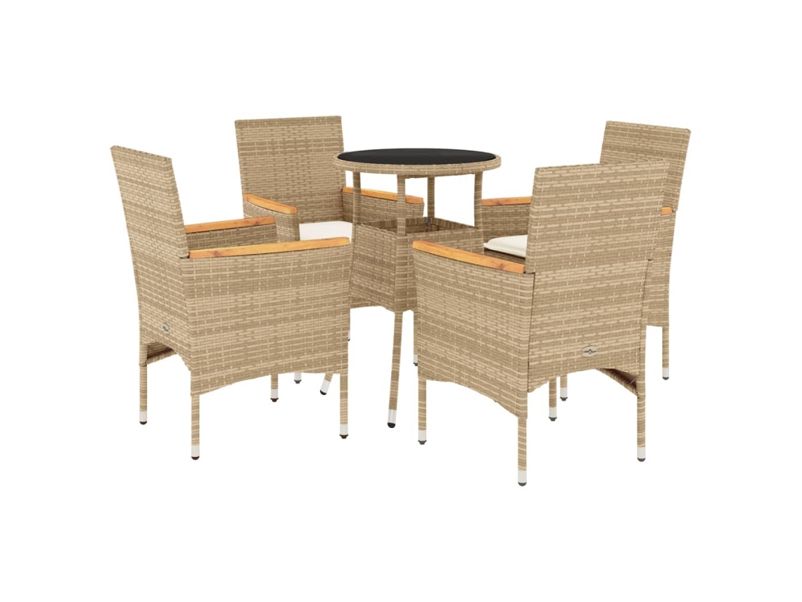 Conjunto de 5 Jantar Jardim com Almofadões Vime Pe/vidro Bege MAISON EXCLUSIVE