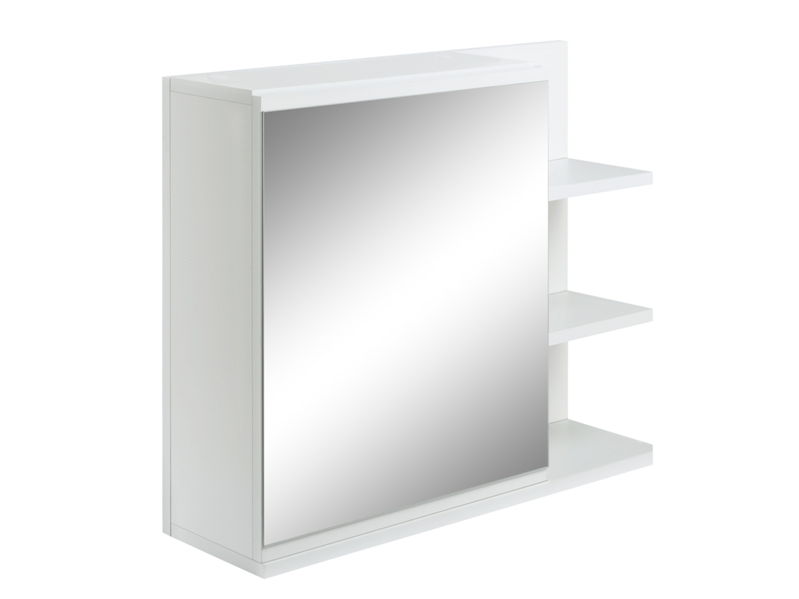 Armário De Banheiro Kleankin Espelho Parede, 3 Prateleiras, 1 Porta, 60x18x50cm, Branco, Estilo Moderno.