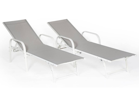 Lote de 2 Espreguiçadeiras  HAPPY GARDEN Sardinia em Têxtil  (Cinzento - Estrutura Branca)