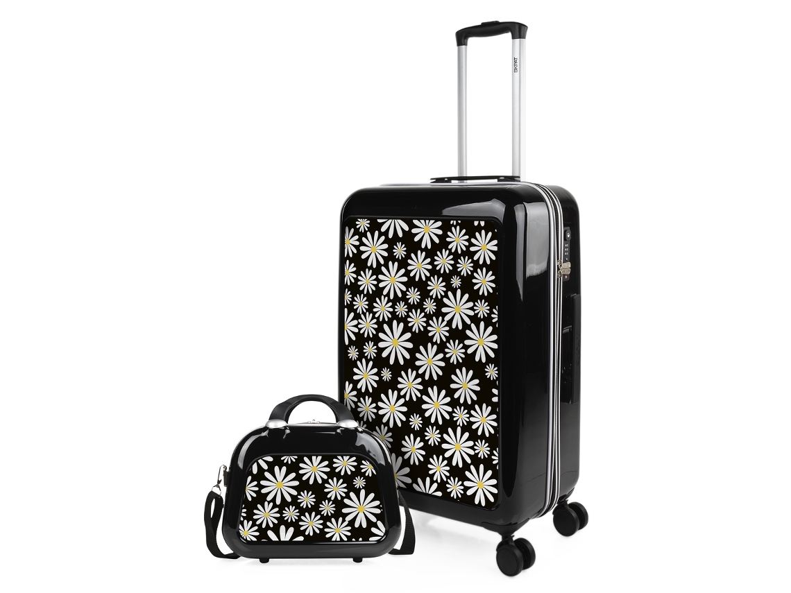 Conjunto de Malas de Viagem Pc SKPAT Nice Margaridas Negras Pc 45X68X26 Cm