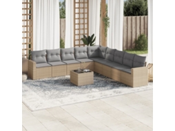 Vidaxl 10 Pcs Conjunto De Sofás P/ Jardim Com Almofadões Vime Pe Bege
