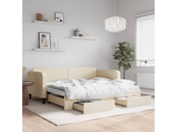 Vidaxl Sofá-cama Com Gavetão E Gavetas 90x200 Cm Tecido Cor Creme