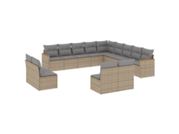 Conjunto 13 de sofás p/ jardim com almofadões VIDAXL vime PE bege