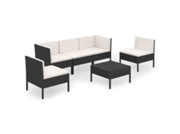 MAISON EXCLUSIVE Conjunto Lounge de Jardim 6 Pcs com Almofadões Vime Pe Preto