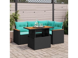 Vidaxl 5 Pcs Conjunto Sofás De Jardim Com Almofadões Vime Pe Preto