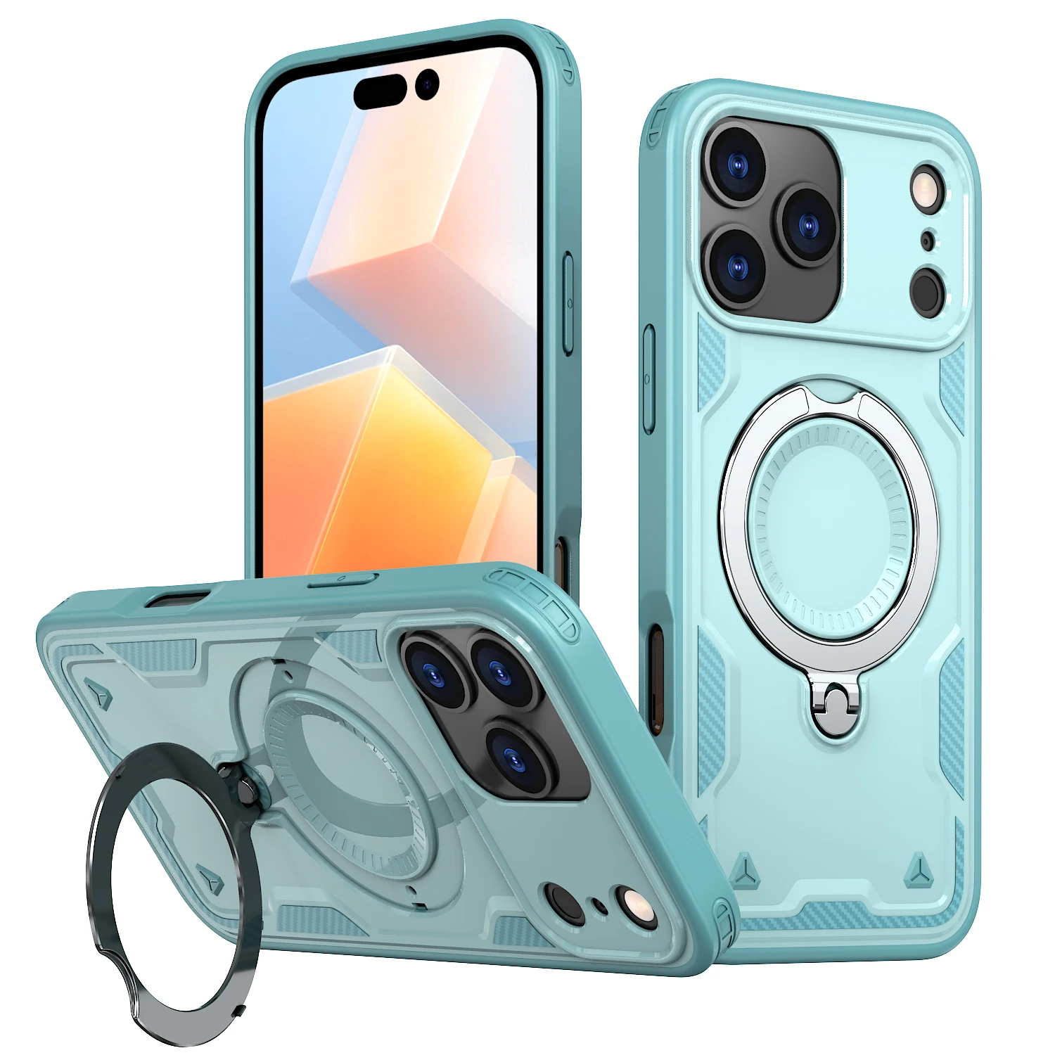 Capa Protetora Armor Stand À Prova De Choque (azul Para Iphone 15 Pro), Capa Protetora Resistente.