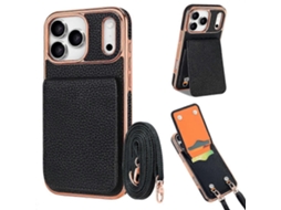 Vietao Capa Carteira Para Celular Com Textura De Lichia Em Pu E Cordão Para Iphone 17 Pro Max