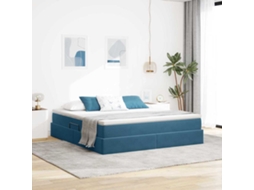 Vidaxl Cama Com Arrumação E Colchão Azul Escuro 180 X 200 Cm Veludo