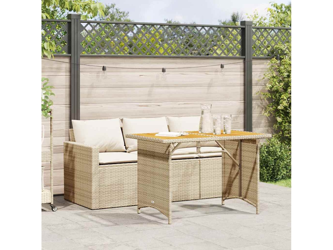 Vidaxl 2 Pcs Conjunto De Jantar P/ Jardim Com Almofadões Vime Pe Bege