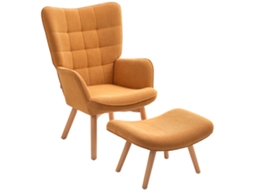 Poltrona com Pufe BTFORUS, estilo veludo, com braços e pernas de madeira, para sala de estar, marrom