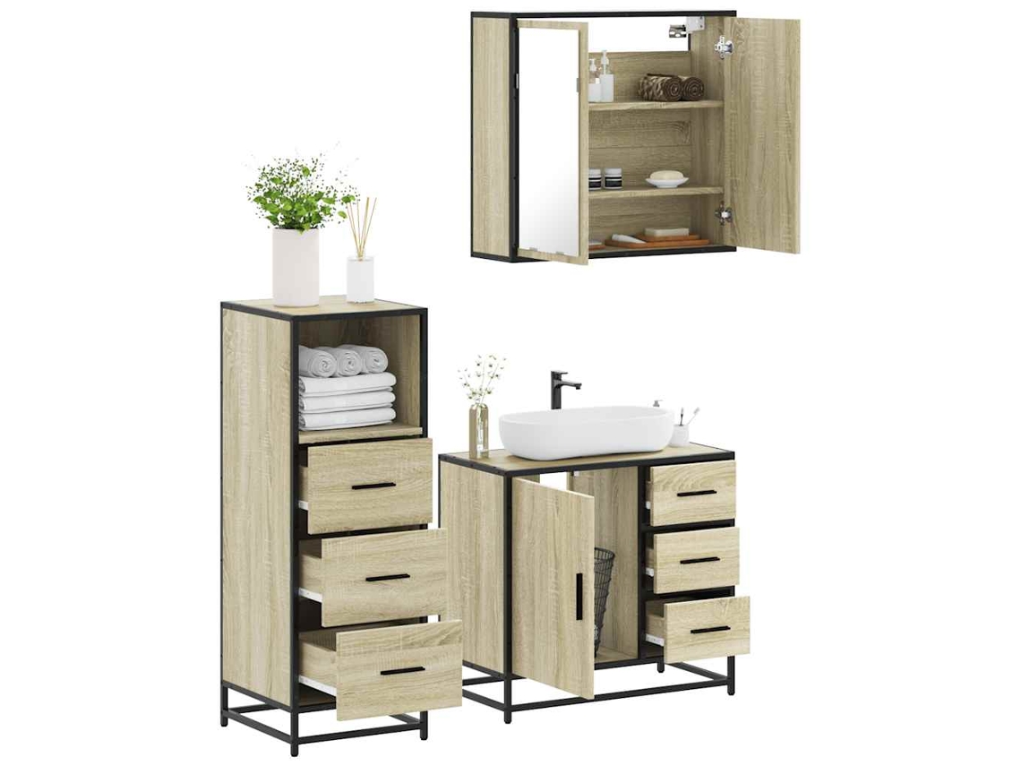 Vidaxl 3 Pcs Conj. Móveis Casa Banho Derivados Madeira Carvalho Sonoma