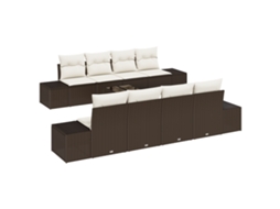 Conjunto 8 Sofá De Jardim Vidaxl Castanho Vime Pe (239 X 62 X 69 Cm)