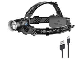 Headlamp TURMIN Td-8031 Recarregável Via Usb 4400 Mah Super Brilhante Luz Branca Ajustável À Prova D'Água Indicador de Bateria em Led Preto