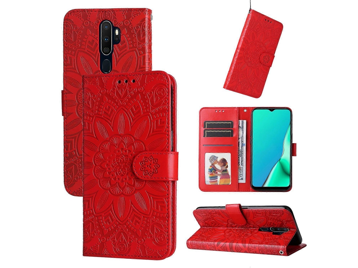 Capa De Celular Em Couro Com Estampa De Girassol Em Relevo Para Oppo A9/a5 2020
