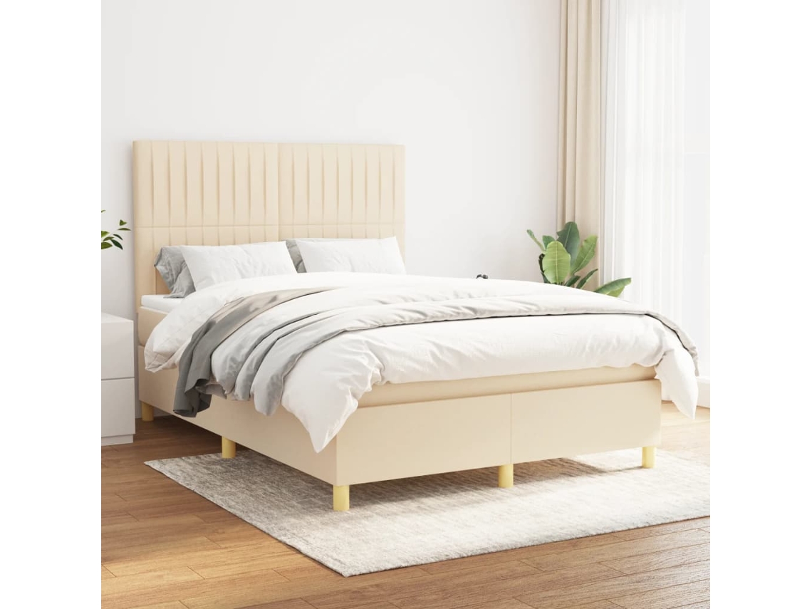 Vidaxl Cama Com Molas/colchão 140x200 Cm Tecido Cor Creme