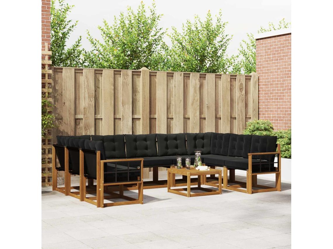 Vidaxl Conjunto De Sofás Para Exterior 10 Pcs Natural E Preto