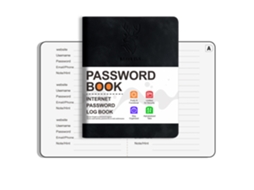 B6 Password Lock Spiral Notebook Faux Leather Index Pages Alphabet Tabs Address Book, Black