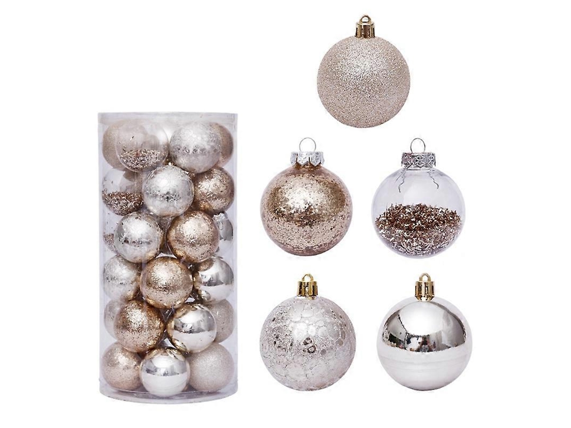 30 Bolas De Natal, 6 Cm, Douradas, Transparentes, Para Pendurar Na Árvore De Natal. Olysi Shop