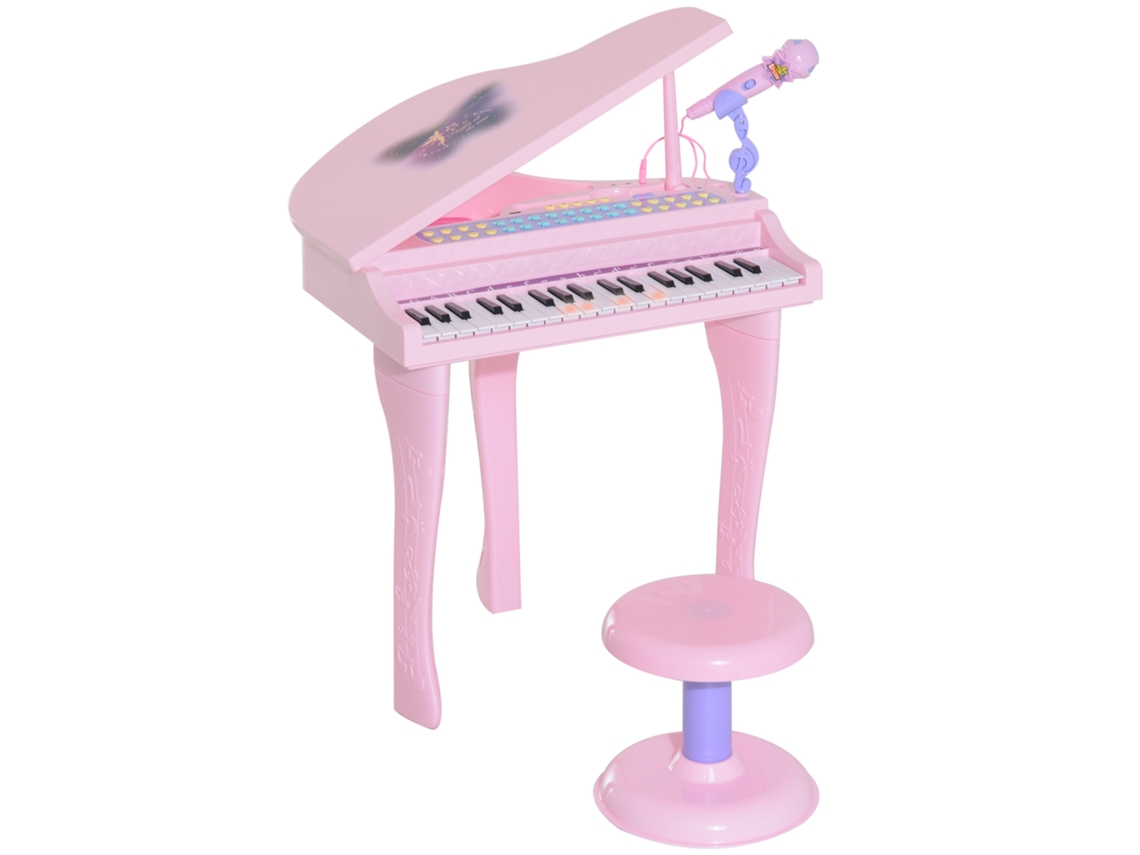 Piano De Brinquedo Para Crianças.instrumento Musical Elétrico Com 37 Teclas Iluminadas.microfone E Banquinho Incluídos.48 X 39 X 69cm.rosa.