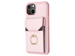 Suporte Casa Para Iphone 15 Pro Pele Sintética Anti-choque Com Porta-cartões Rosa