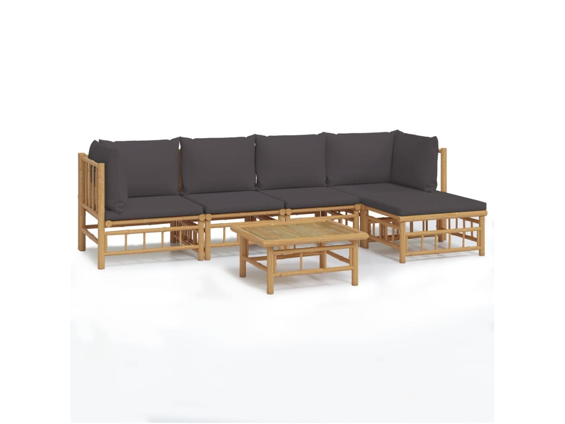 Maison Exclusive - 6 Pcs Conjunto Lounge Jardim Bambu C/ Almofadões Cinza-escuro