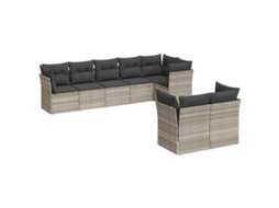 Conjunto de 8 Sofás Jardim com Almofadões Vime Pe Cinzento Claro MAISON EXCLUSIVE (8 pcs)