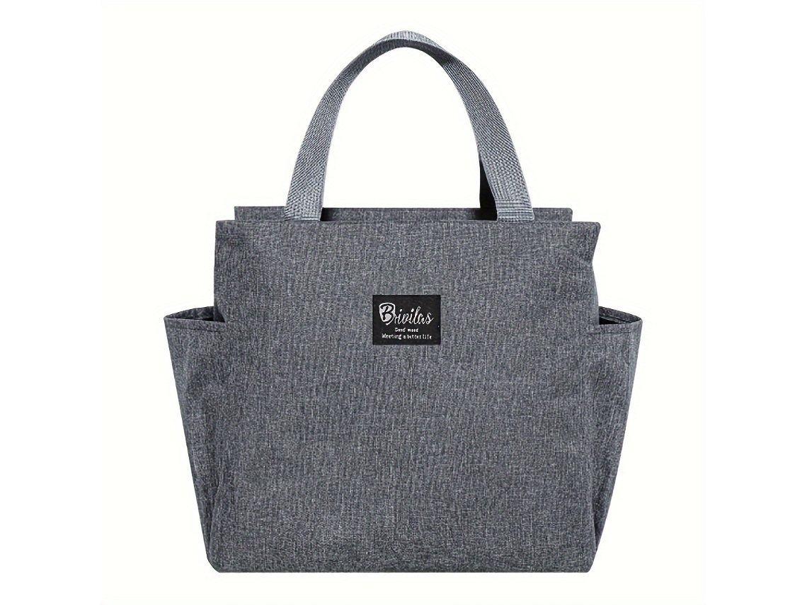 Bolsa Térmica Reforçada para o Almoço com Bolsos em Ambos os Lados, Inclui uma Bolsa de Gelo Portátil. MDUG (cinza)