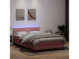 Vidaxl Cama Box Spring C/ Colchão E Led 140x220 Cm Veludo Rosa
