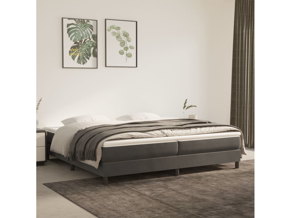 Estrutura De Cama Sem Colchão 200x200 Cm Veludo Cinzento-escuro