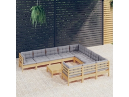 Vidaxl 11 Pcs Conjunto Lounge De Jardim C/ Almofadões Cinza Pinho
