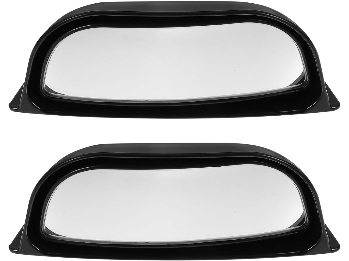 Espelho Retrovisor Auxiliar Para Ponto Cego, Em Plástico Preto, Composto Por Duas Peças.