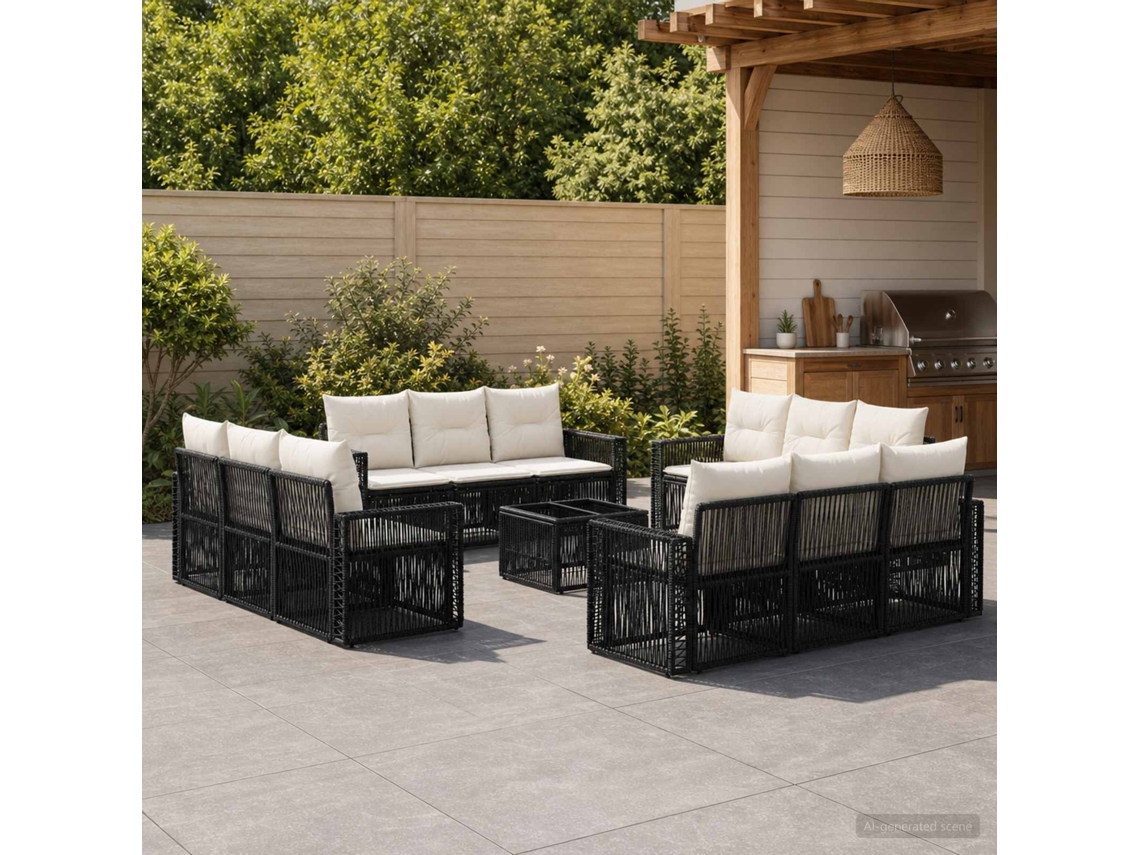 Vidaxl Conjunto De Sofá De Jardim 13 Unid. Preto E Branco Creme