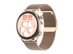 Smartwatch com monitor de frequência cardíaca, pressão arterial, passos, chamadas e notificações Bluetooth, rosa.