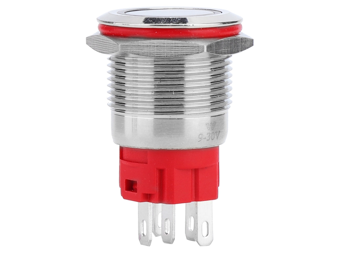Interruptor De Botão Push Dc9~30v 19mm 1no 1nc Auto-bloqueio Com Luz Anel Branco Cabeça Plana Aço Inox