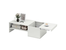 Mesa De Centro Com Superfície Deslizante Moderna Com Compartimento Oculto Prateleira Aberta 110x52x36 Cm Branco
