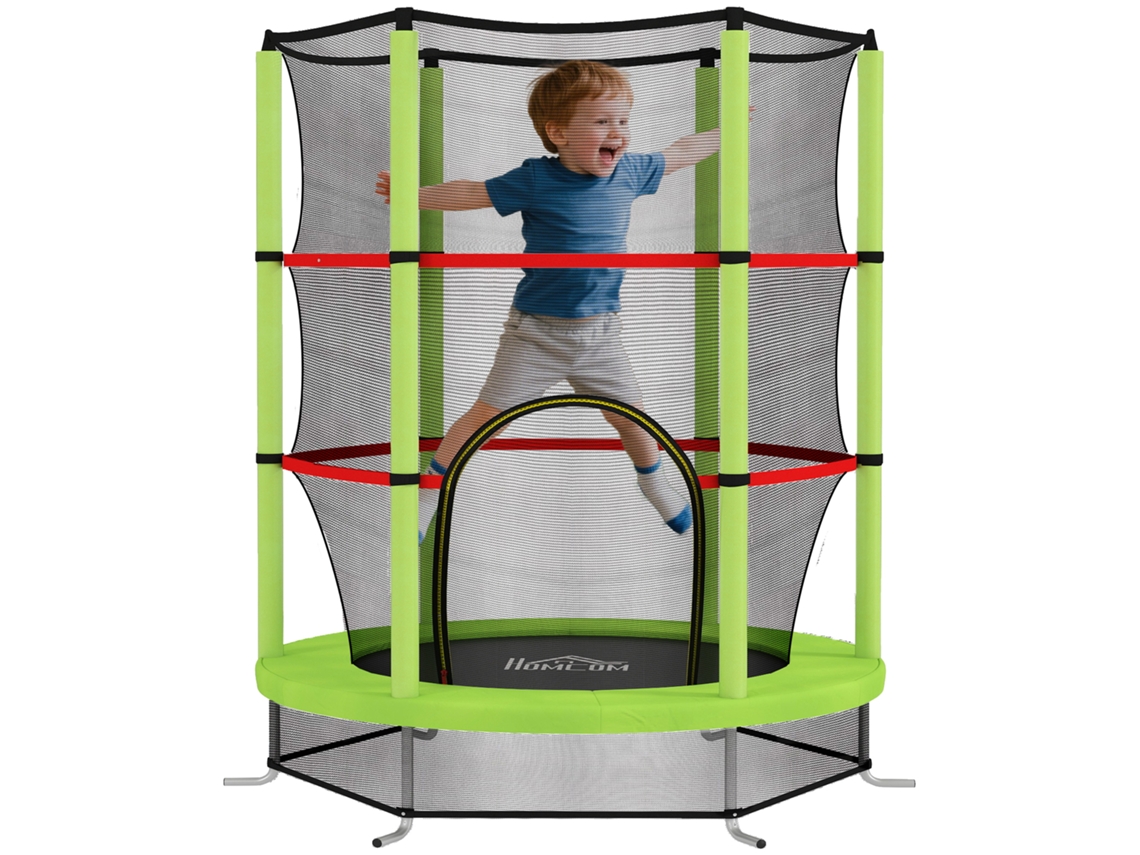 Cama Elástica Infantil Trampolim para crianças 3 a 6 anos com rede de segurança carga 45kg Ø140x190cm verde BTFORUS