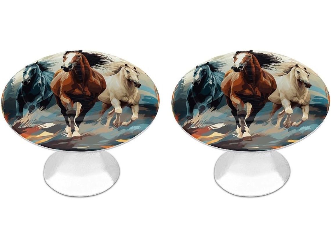 Conjunto De 2 Puxadores Aço Inoxidável Para Armários Cozinha, Personalizados Com Estampa De Cavalos Ao Fundo Ideais Para